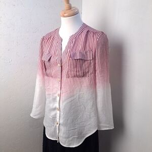 Indigo Rose | Striped red, pink & white ombre casual button down shirt